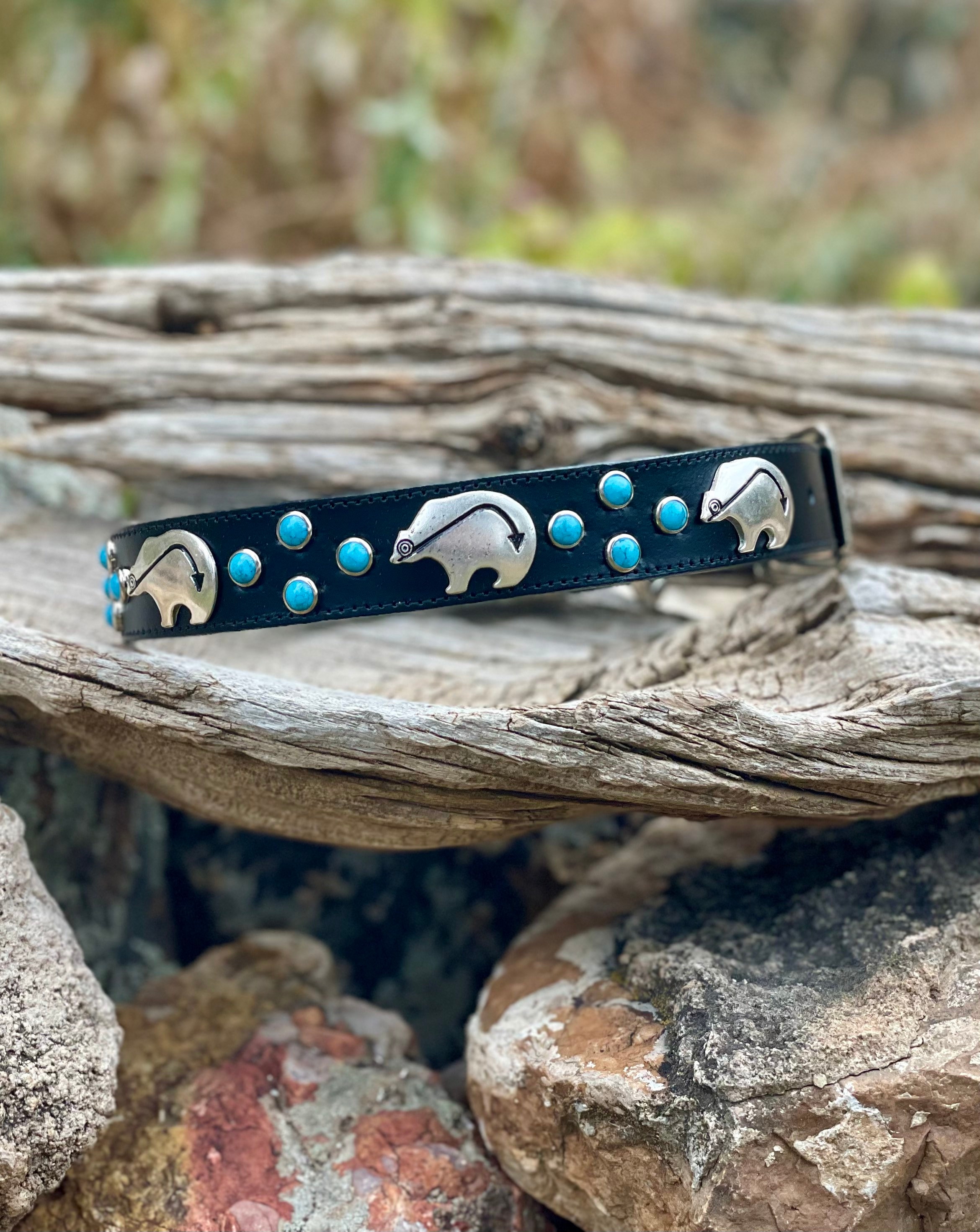 Black Bear Dog Collar - Turquoise Like Collars Leather Southwest Style