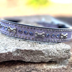 Bone and Crystal Dog Collar - Lavender Bone and Crystal Leather Collar - Bling Dog Collar - Designer Dog Collar - Dog Bone Dog Collar