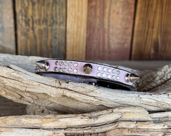 Lavender Spiked Leather Dog Collar – Italian Leather, Silver Studs