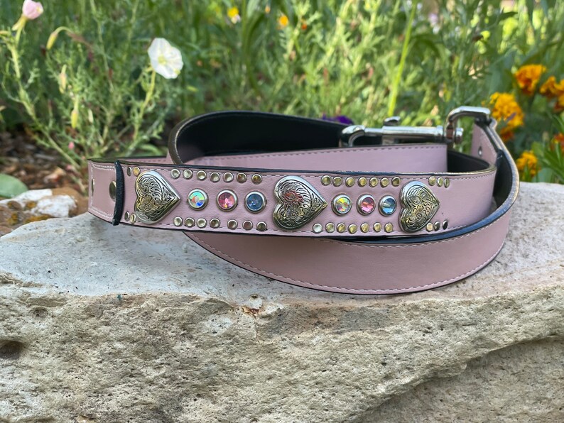 Pink Leather Dog Collar Personalized Dog Collar Crystal Etsy