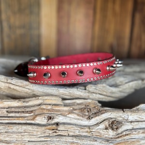 Red Spiked Dog Collar - Anti Bite Dog Collar - Spiked Leather Dog Collar - Mastiff Dog Collar- Spike Dog Collar - Dog Collar With Spikes
