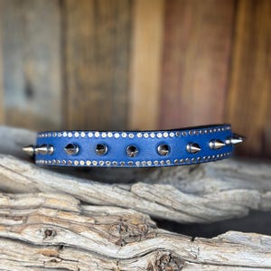 Blue Spiked Dog Collar - Anti Bite Dog Collar - Spiked Leather Dog Collar - Bulldog Spiked Collar- Spiked Blue Collar Dog Collar With Spikes