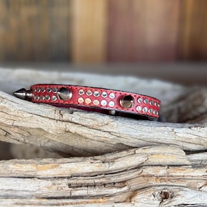 Red Spiked Dog Collar - Anti Bite Dog Collar - Spiked Leather Dog Collar - Chihuahua Dog Collar- Spike Dog Collar - Dog Collar With Spikes