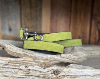 Chartreuse Suede Leather Dog Leash – 4-Foot Stylish Lead