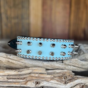 Blue Spiked Dog Collar - Anti -Bite Dog Collar - Spiked Leather Dog Collar - Doberman Dog Collar- Spike Dog Collar - Dog Collar With Spikes