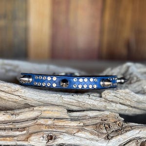 Blue Spiked Dog Collar - Anti Bite Dog Collar - Spiked Leather Dog Collar - Bulldog Spiked Collar- Spiked Blue Collar Dog Collar With Spikes