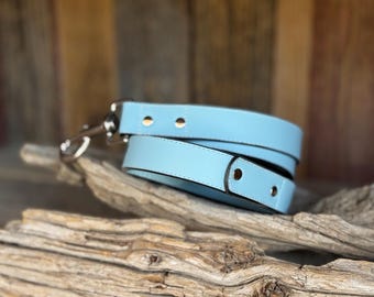 Light Blue Leather Dog Leash - Handmade 4ft Fashion Lead