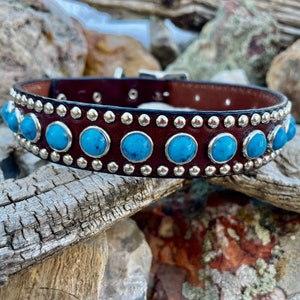 Turquoise Dog Collar - Leather Dog Collar - Studded Dog Collar - Turquoise Beaded Dog Collar - Crystal Dog Collar - Turquoise Gifts