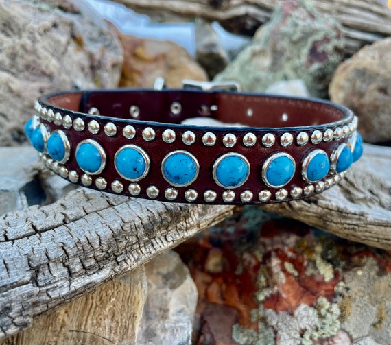 Turquoise studded dog best sale collar