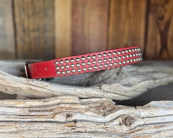 Woof Wear - Red Leather Studded Dog Collar – Handmade Italian Leather, 1' Wide