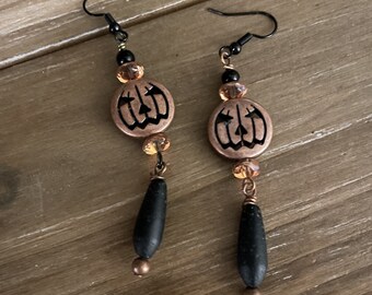 SALE! Antique Copper Pumpkin Dangles