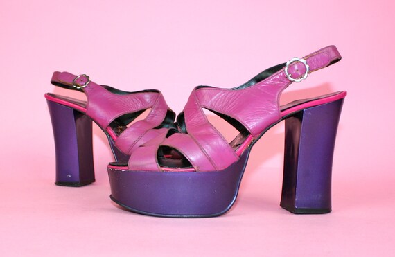 RARE ViNtAgE 70s Shoes Uk 5 Platforms Leather Purp