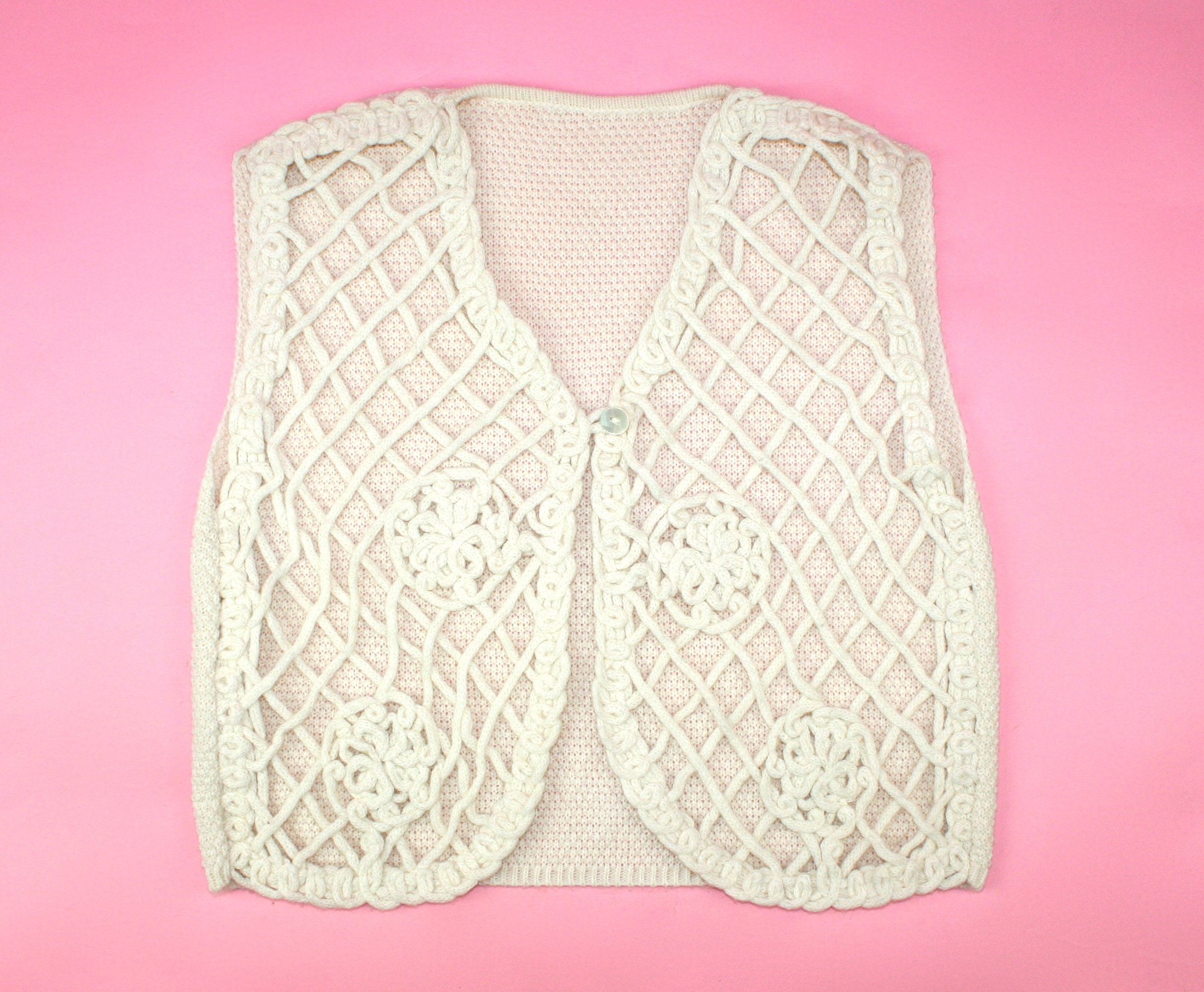 Image of Beautiful Vintage S S Knit Wool Vest Waistcoat Uk  Us  Cream Autumn Winter