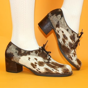 Incredible Vintage 60s 70s Real Hide Shoes Lace Up Shoes Uk 5 US 7 EU 38 Sixties Leather
