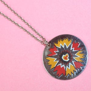 Stunning ViNtAgE 70s Necklace Modernist Silver Tone Unusual Colourful
