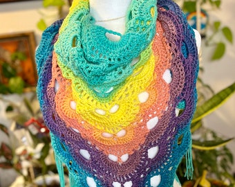 Crochet Virus Shawl: Rainbow Fringe Shoulder Wrap
