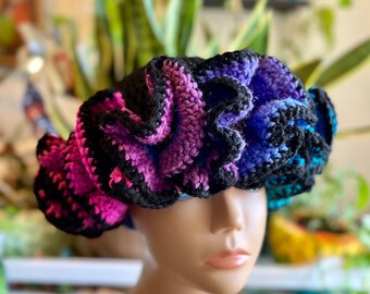 Blooming Ruffle Bucket Hat , Crochet , Blue Purple and Pink  display picture 2