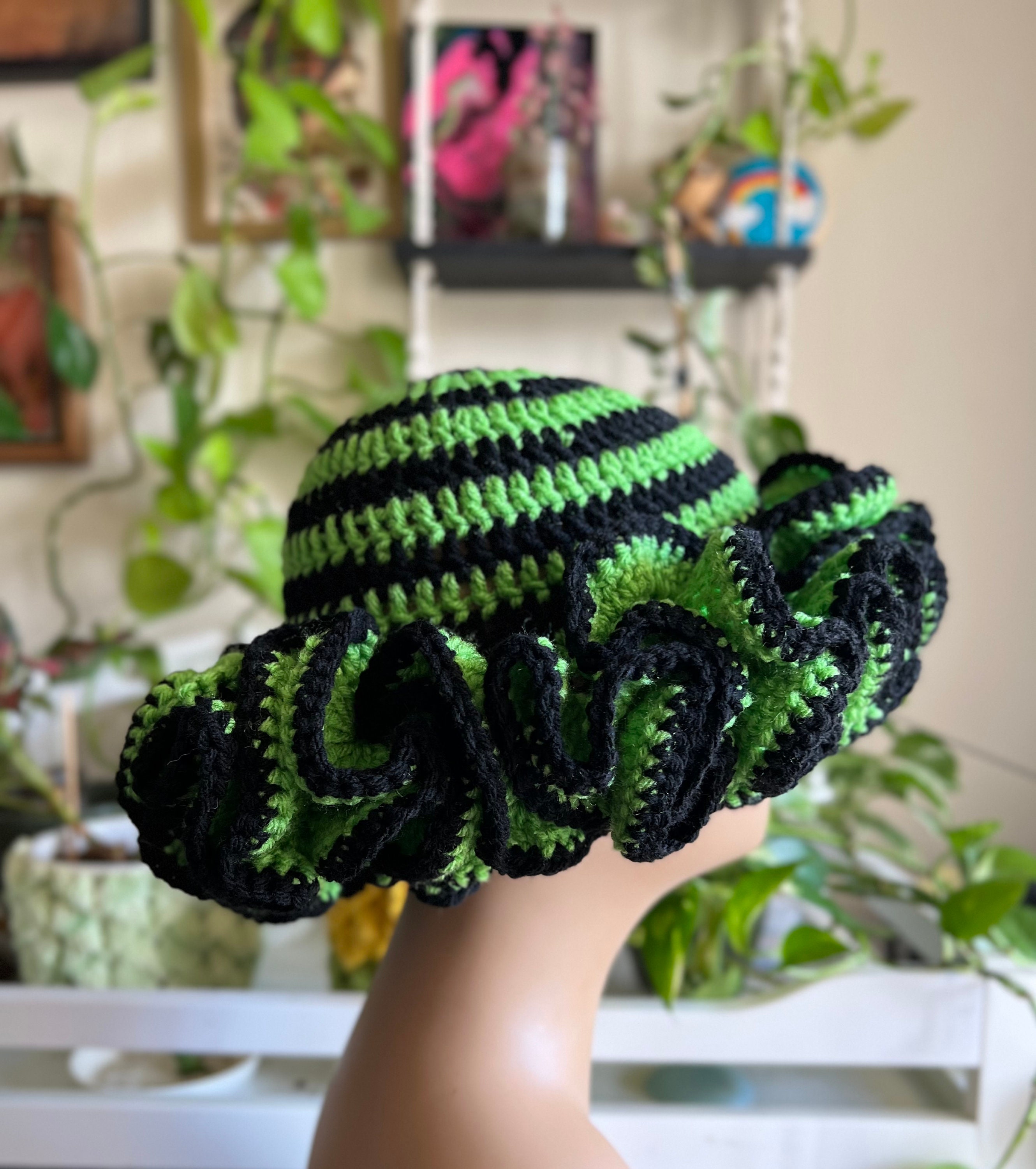 Stylish black and Green Crochet Hat Mosaic crochet skull hats for sale main image 3