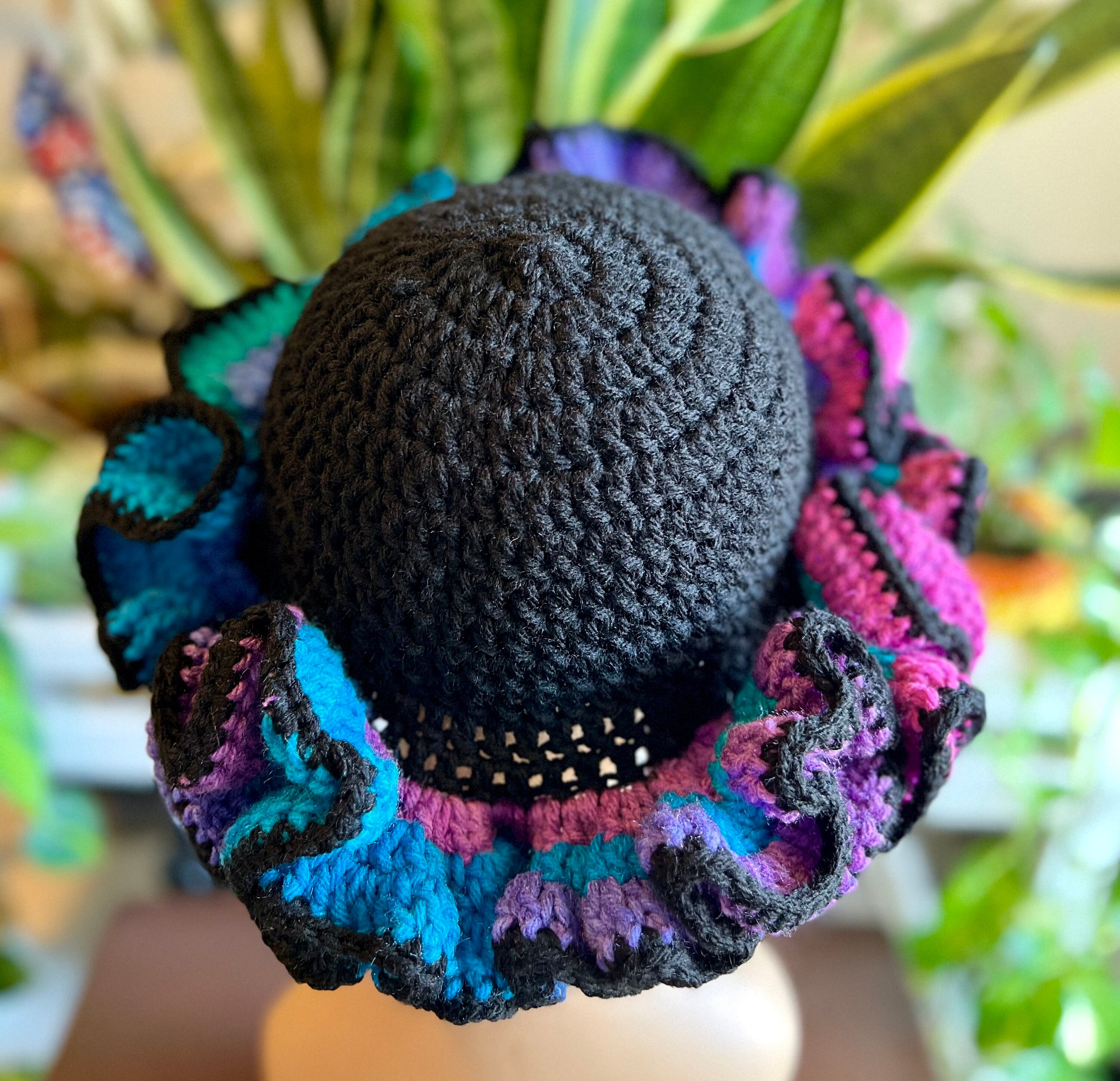 Mermaid Purple & Blue Handcrafted Acrylic Crochet Ruffle Hat OS ???????? Ruffle Hat ??‍♀️? Ruffle size  main image 2
