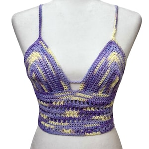Purple crop top , crochet bralette , size medium adult , cotton yarn