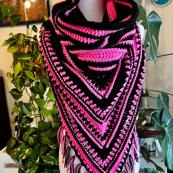 Black and pink stripe , wild oleander hooded scarf , adult