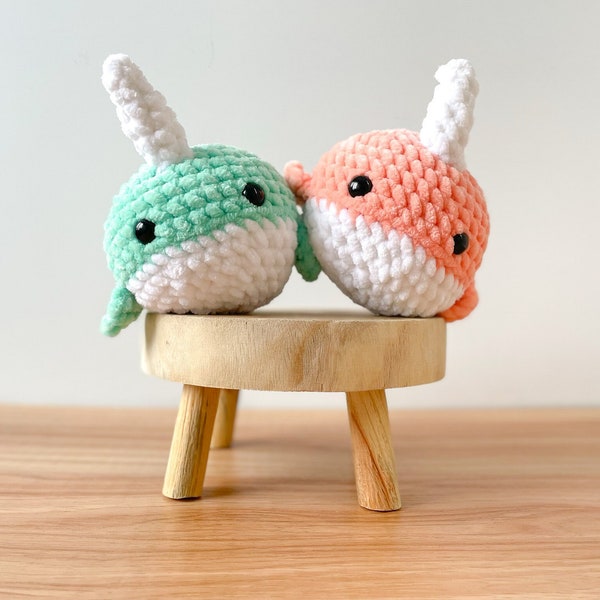 Mini Aqua Narwhal Plushie - Amigurumi Crochet Ocean Marina, Stuffed Animal, Toy, Gift for Kids, Grandkids, Older Child, Teal, Turquoise