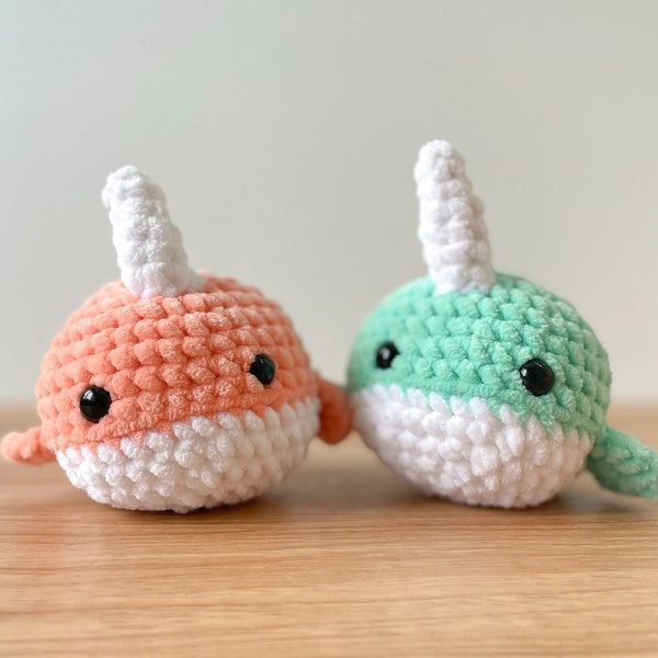 Mini Narwhal Plushie - Amigurumi Crochet Ocean Marina, Stuffed Animal, Toy, Gift for Kids, Grandkids, Older Child