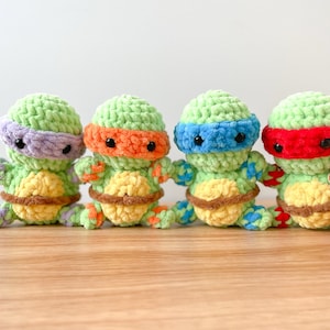 MINI Ninja Turtle Plushies - Cute Gift Toy for Kids Grandkids - Soft Crochet Handmade Plushie - 80s 90s Cartoon
