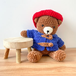 Großes handgemachtes gehäkeltes Paddington Stofftier - Amigurumi häkeln niedliches Stofftier, Geschenk für Kinder, Enkelkinder, Jungen, Mädchen