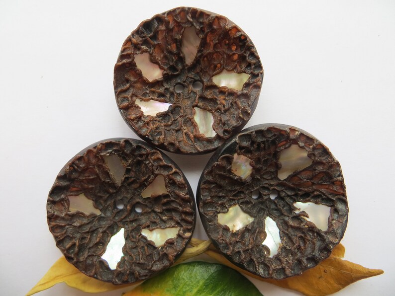 50s Vintage Big Concave /'Shell Inlaid/' Brown Coat Jacket Dress Replacement Buttons-37mm