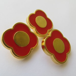 Authentic Scarce 1960s Vintage Sm '4-Petal Flower' MOD Gold Red Metal Coat Jacket Dress Buttons-20mm