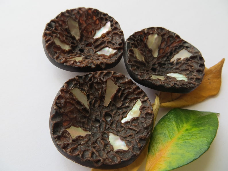 50s Vintage Big Concave /'Shell Inlaid/' Brown Coat Jacket Dress Replacement Buttons-37mm