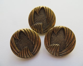 Antika Art Deco Med 'Foliage-Brand' Samlarknappar i Mässing/Guldfärgad Metall till Kavaj - 28 mm