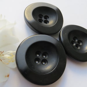 50s Vintage Big Unisex &#39;Tapered-rim&#39; 4-Hole Black Coat Jacket Dress Buttons-37mm