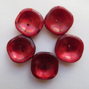 Botones de vestido para chaqueta, abrigo, chaqueta, vestido, pequeños, cuadrados, cóncavos, de color granate, con efecto brillo lunar, de la década de 1960, de 20 mm