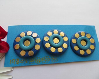 Scarce 1930's Antique Art Deco 'Chrome Spots' Turquoise Blue Coat Jacket Dress Collectible Buttons-28mm