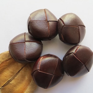 60&#39;s Vintage Med Domed Dark Brown Leather Coat Jacket Dress Buttons- 28mm