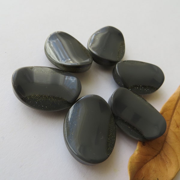 1960s Vintage Med 'Glittered-Sides' Concave Oval MOD Grey Dress Blouse Cardigan Jacket Buttons-22mm x 18mm