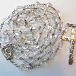 LONG Dazzling Vintage Cone-shape AB Coated Crystal Clear Glass Beads Rosary-25 inches