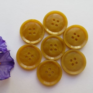 50s Vintage Unisex 4-Hole Rimmed Caramel Yellow Blouse Dress Craft Buttons-18mm image 1