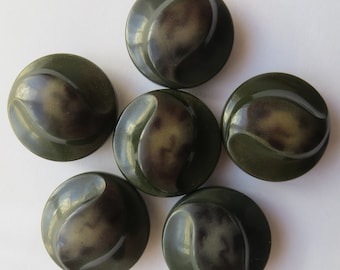 Antika celluloidbladknappar: Marmorerad olivgrön, 27 mm
