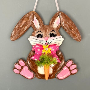 Spring Bunny Wall Hanging. Easter Bunny Decor. Hand Painted Bunny. Paper Mache Sculpted Bunny. Unique Spring Decor. Easter Wall Hanging
