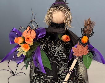 Handmade Spiderweb Witch Doll: Halloween Decor