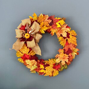 Fall Front Door Wreath. Autumn Leaves. Fall Colored Leaf Wreath. Farmhouse Fall Decor. Colors of Fall. Fall Autumn Wall Decor. Pumpkin Decor
