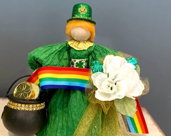 Handmade St Patrick's Day Leprechaun Doll: Irish Decor with Pot of Gold