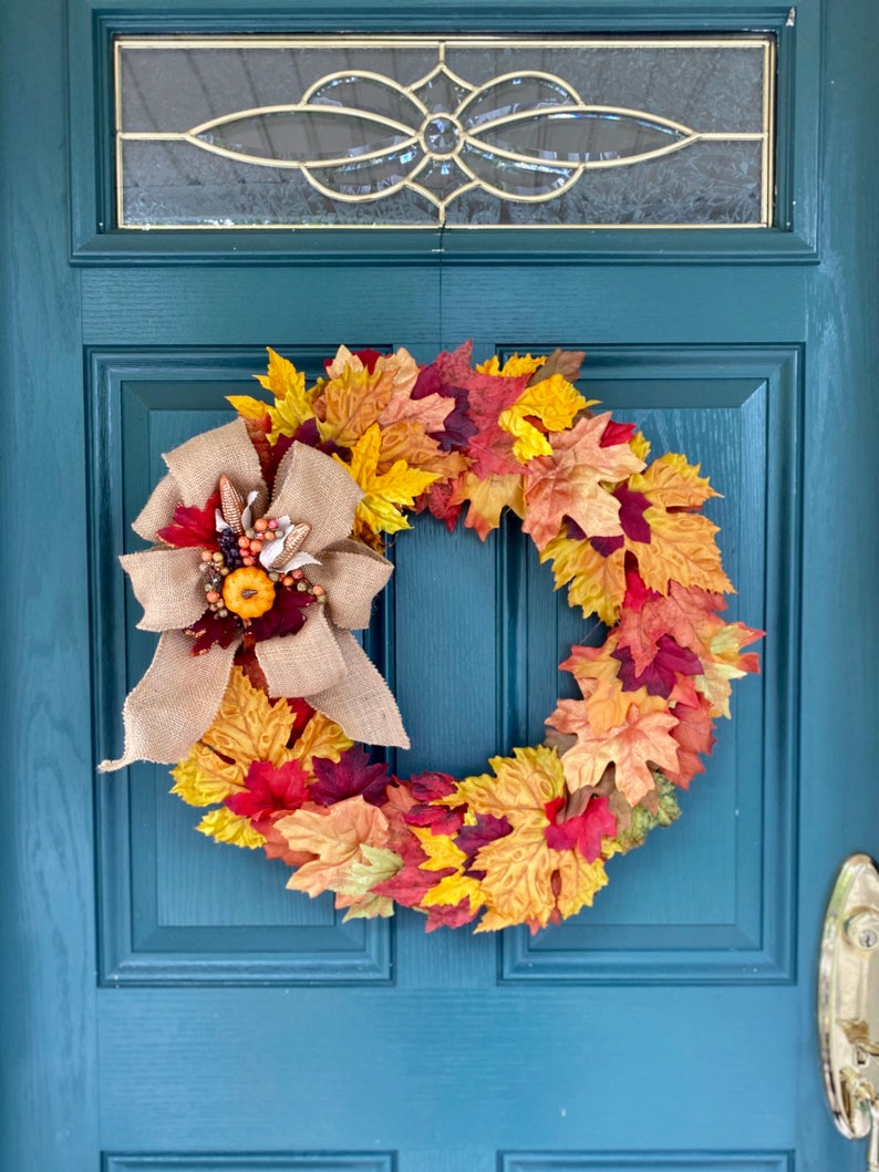 Fall Front Door Wreath. Autumn Leaves. Fall Colored Leaf Etsy