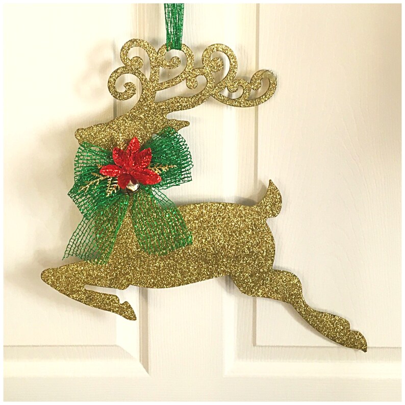 Gold Reindeer Christmas Reindeer Christmas Door Reindeer Etsy