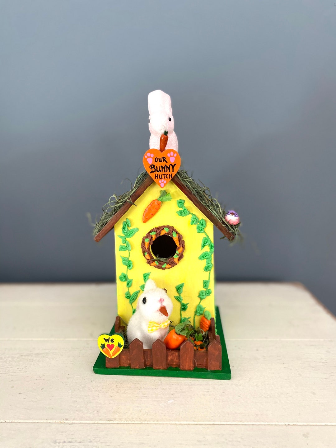 Bunny Hutch Birdhouse. Unique Decorated House. Bunny Lover Gifts