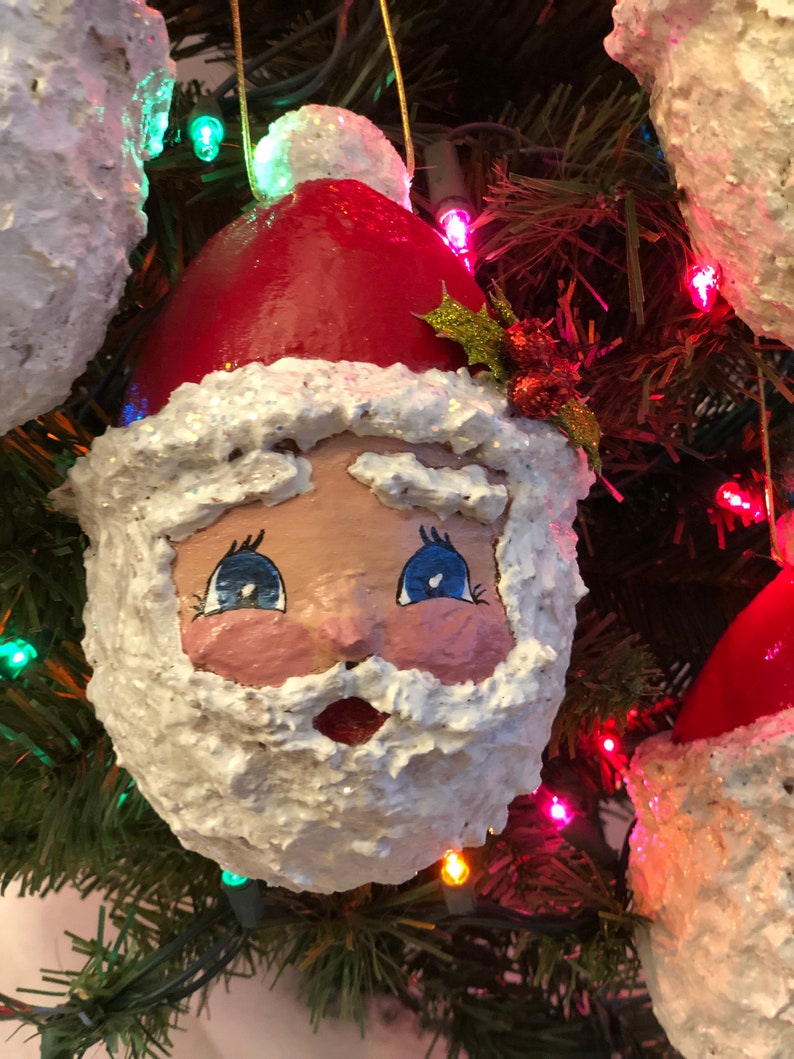 Handmade Santa Ornament. Paper Mache Sculted Santa. Santa Head Etsy