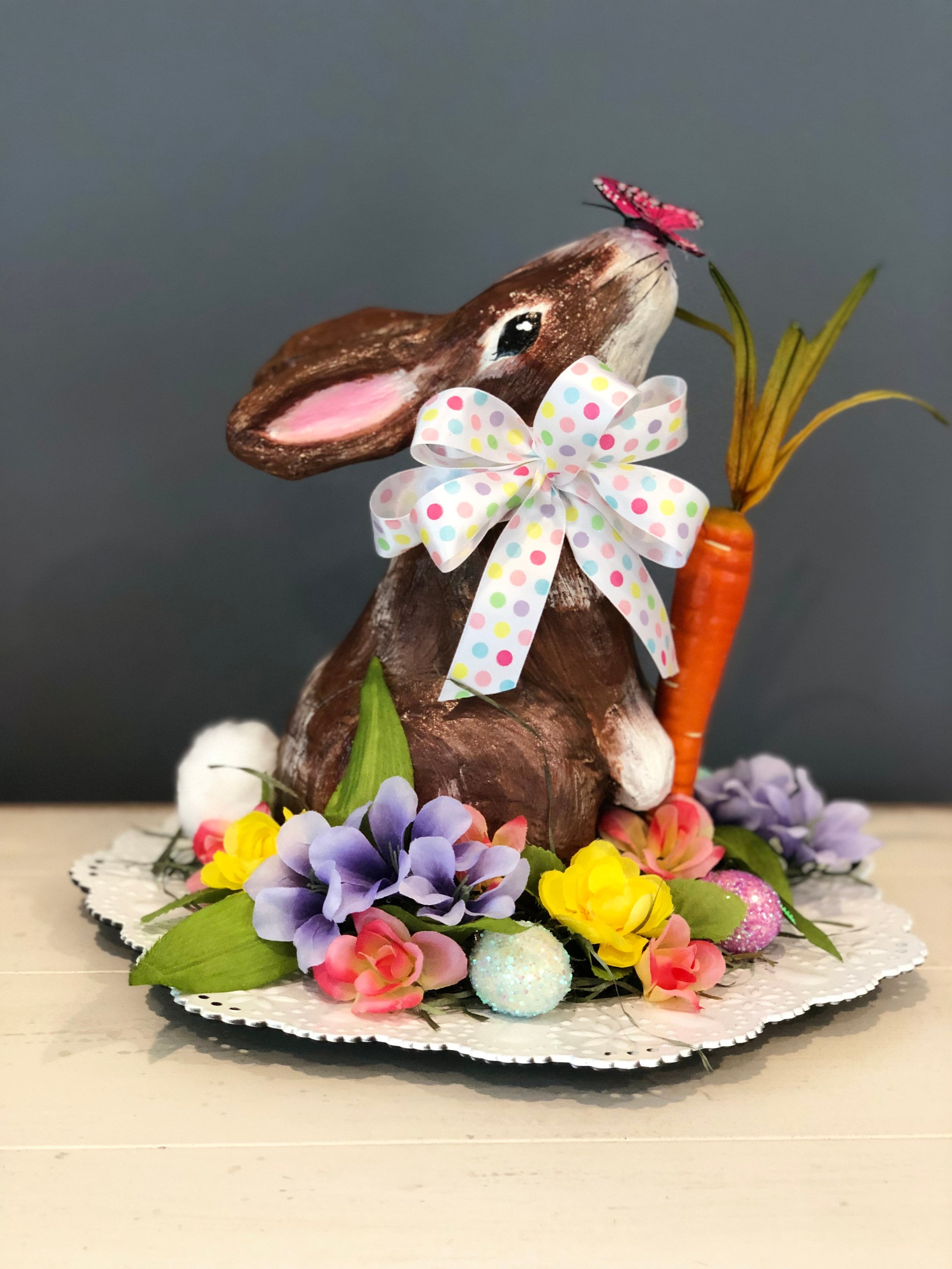 Unique Easter Centerpiece. Spring Centerpiece. Paper Mache Bunny. Easter  Decorations. Spring Table. Easter Table. Easter Eggs. Spring Flower